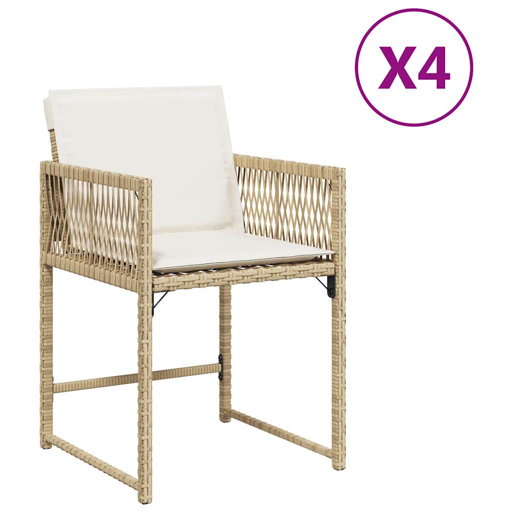 Sedie da Giardino con Cuscini 4 pz Beige in Polyrattan