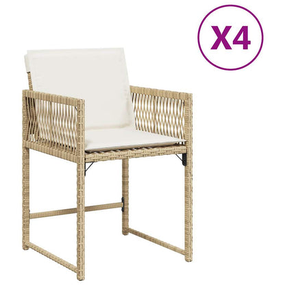 Sedie da Giardino con Cuscini 4 pz Beige in Polyrattan