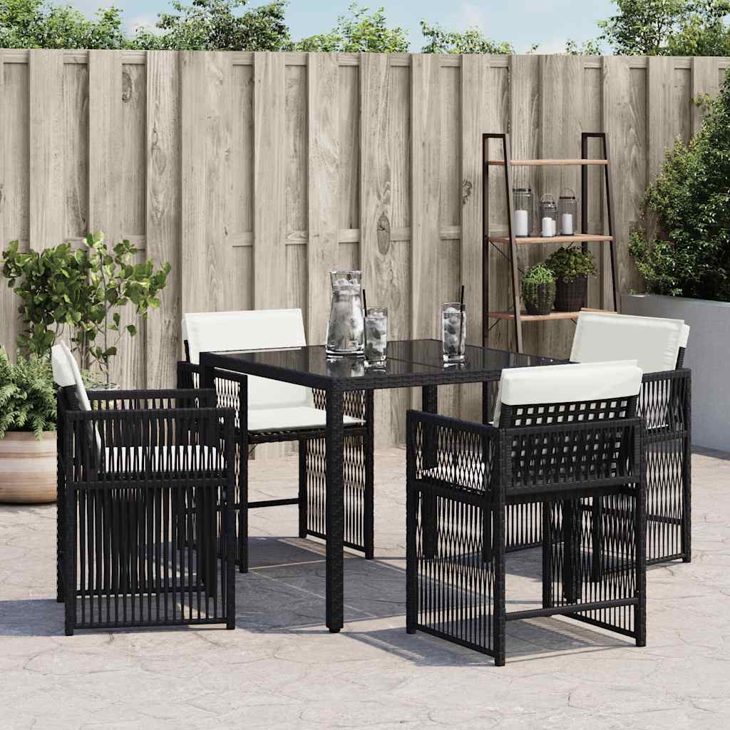 Sedie da Giardino con Cuscini 4 pz Nere in Polyrattan