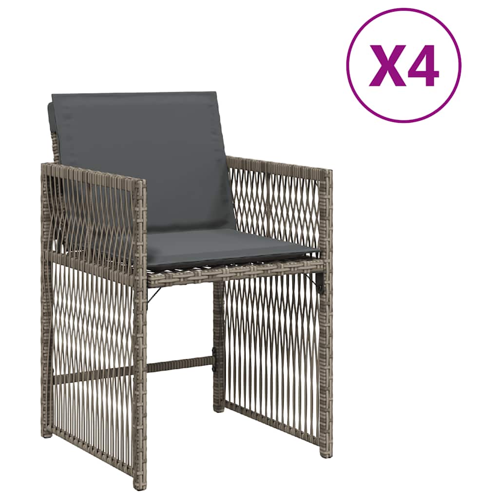 Sedie da Giardino con Cuscini 4pz Grigio in Polyrattan