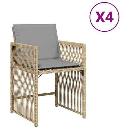 Sedie da Giardino con Cuscini 4 pz Beige Misto in Polyrattan