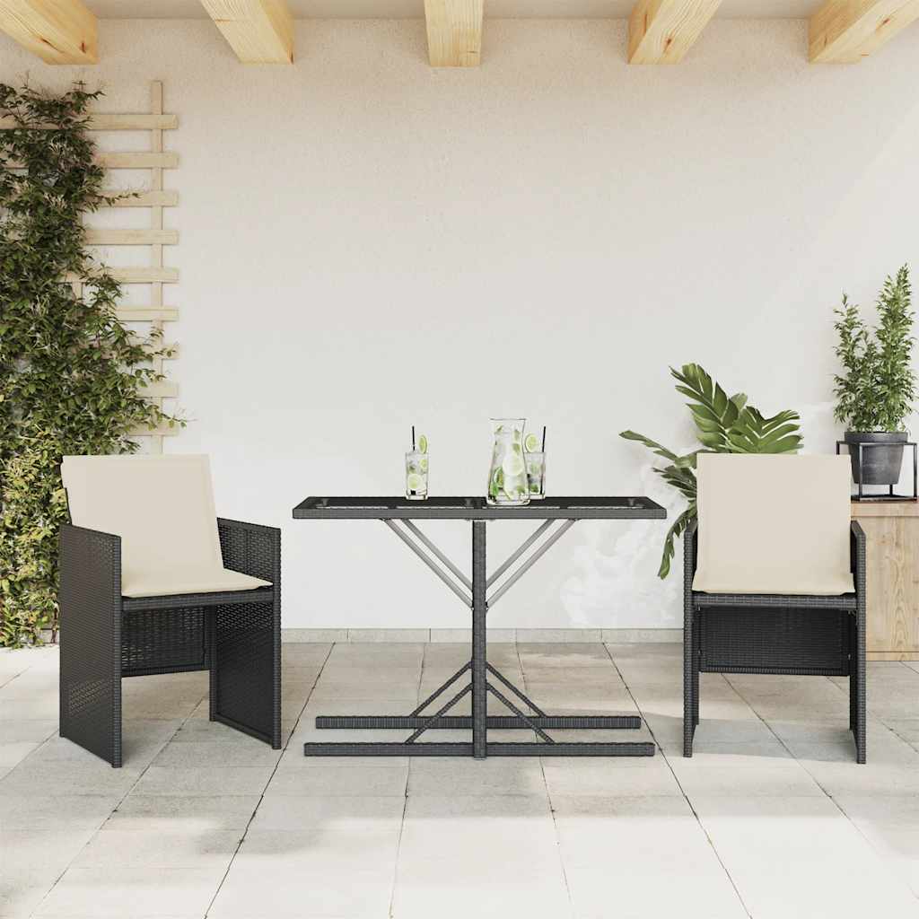 Set da BistrÃ² 3 pz con Cuscini Nero in Polyrattan