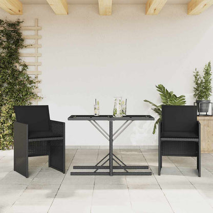 Set da BistrÃ² 3 pz con Cuscini Nero in Polyrattan