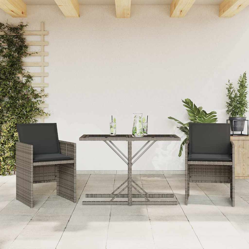 Set da BistrÃ² 3 pz con Cuscini Grigio in Polyrattan