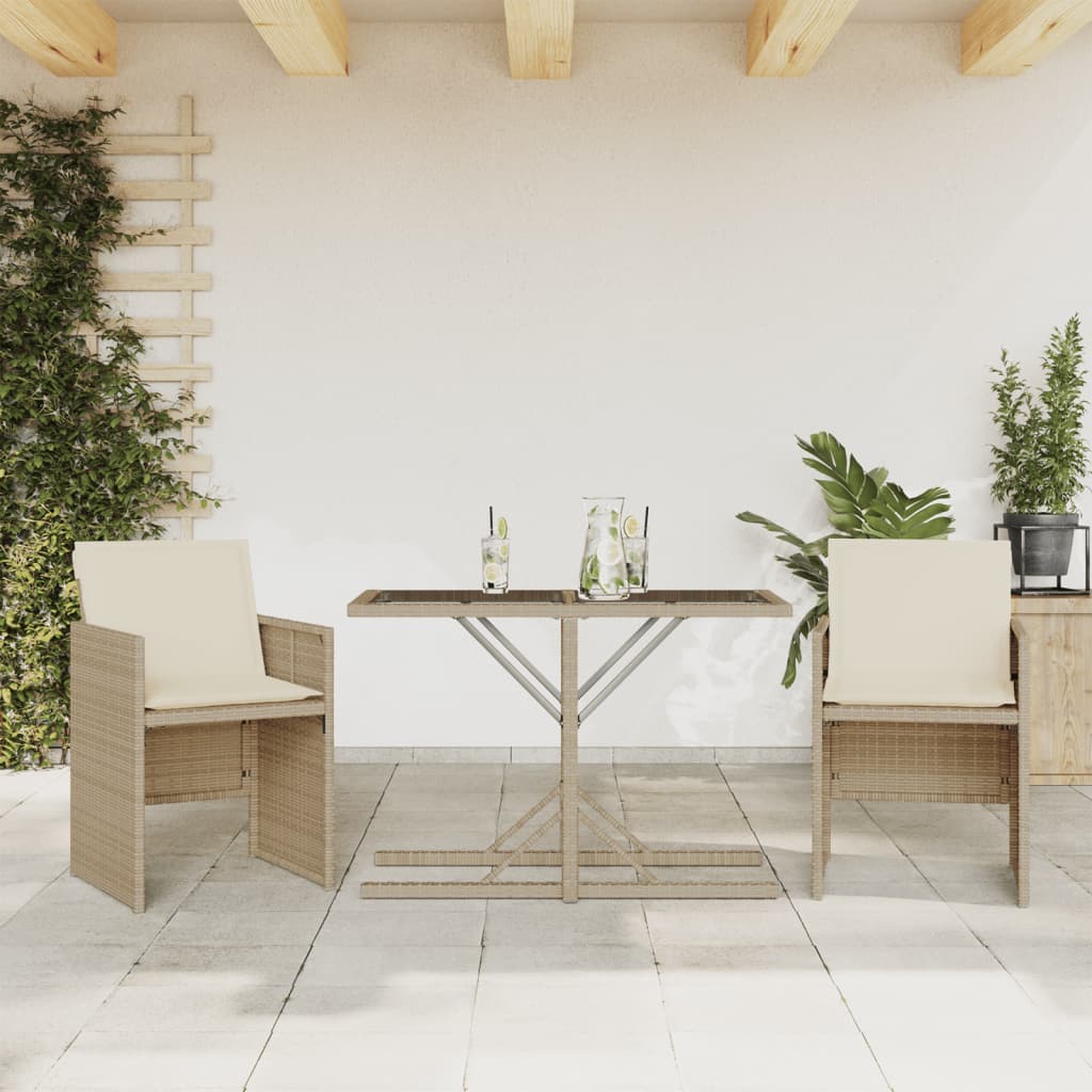 Set da BistrÃƒÂ² 3 pz con Cuscini Beige in Polyrattan