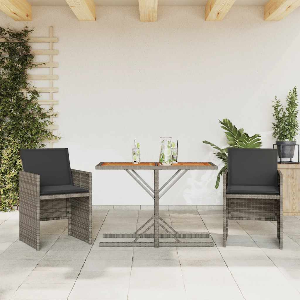 Set da BistrÃ² 3 pz con Cuscini Grigio in Polyrattan