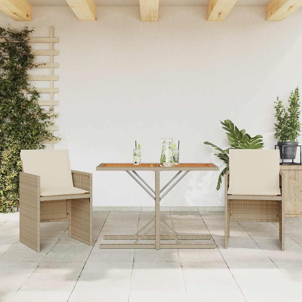 Set da BistrÃƒÂ² 3 pz con Cuscini Beige in Polyrattan