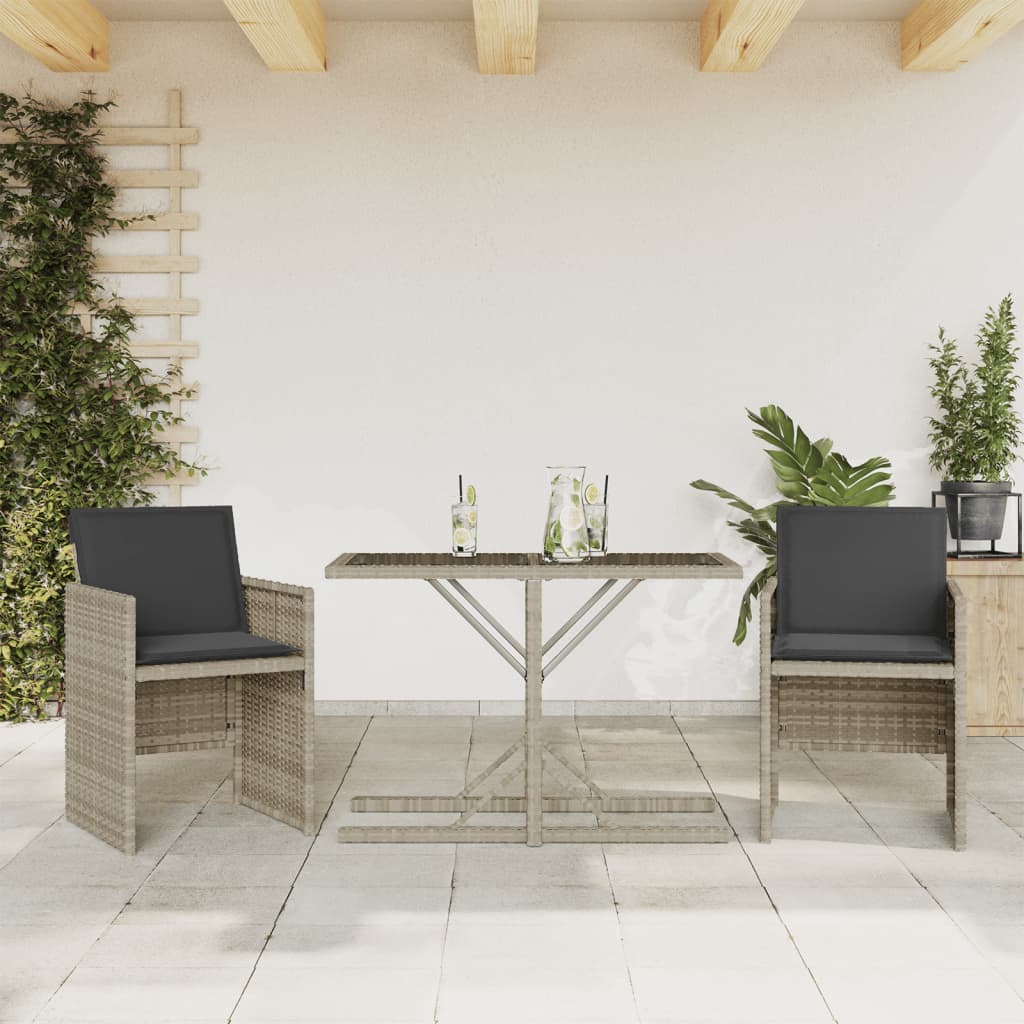 Set da BistrÃ² 3 pz con Cuscini Grigio Chiaro in Polyrattan