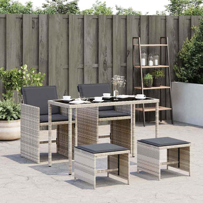 Set Pranzo da Giardino 5pz con Cuscini Grigio Chiaro Polyrattan