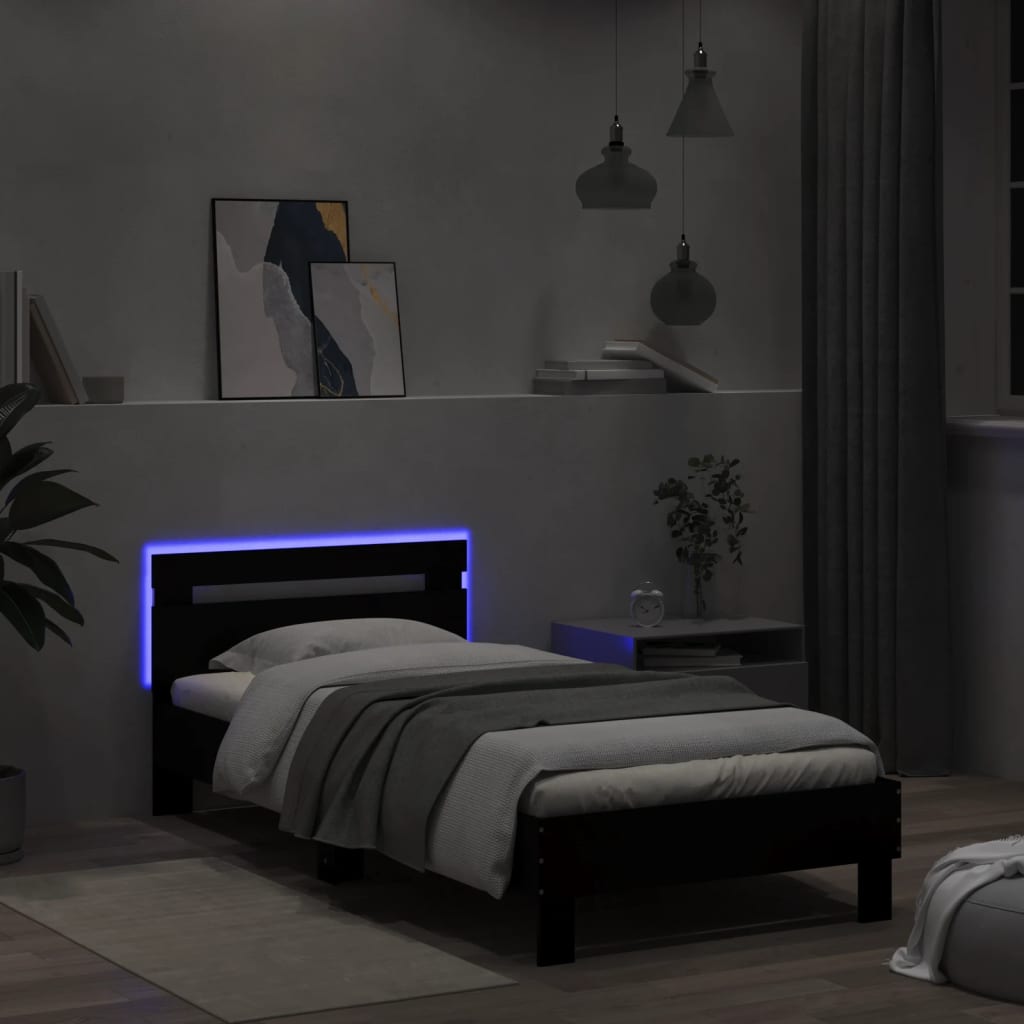 Giroletto con Testiera e LED Nero 100x200 cm