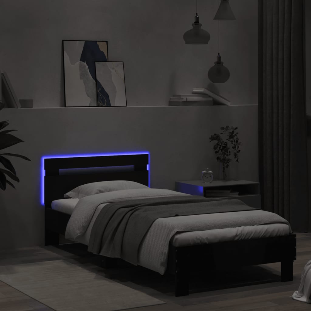 Giroletto con Testiera e LED Nero 90x200 cm