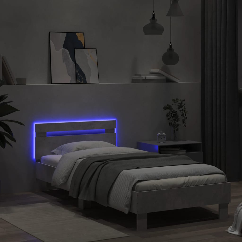 Giroletto con Testiera e LED Grigio Cemento 90x200 cm