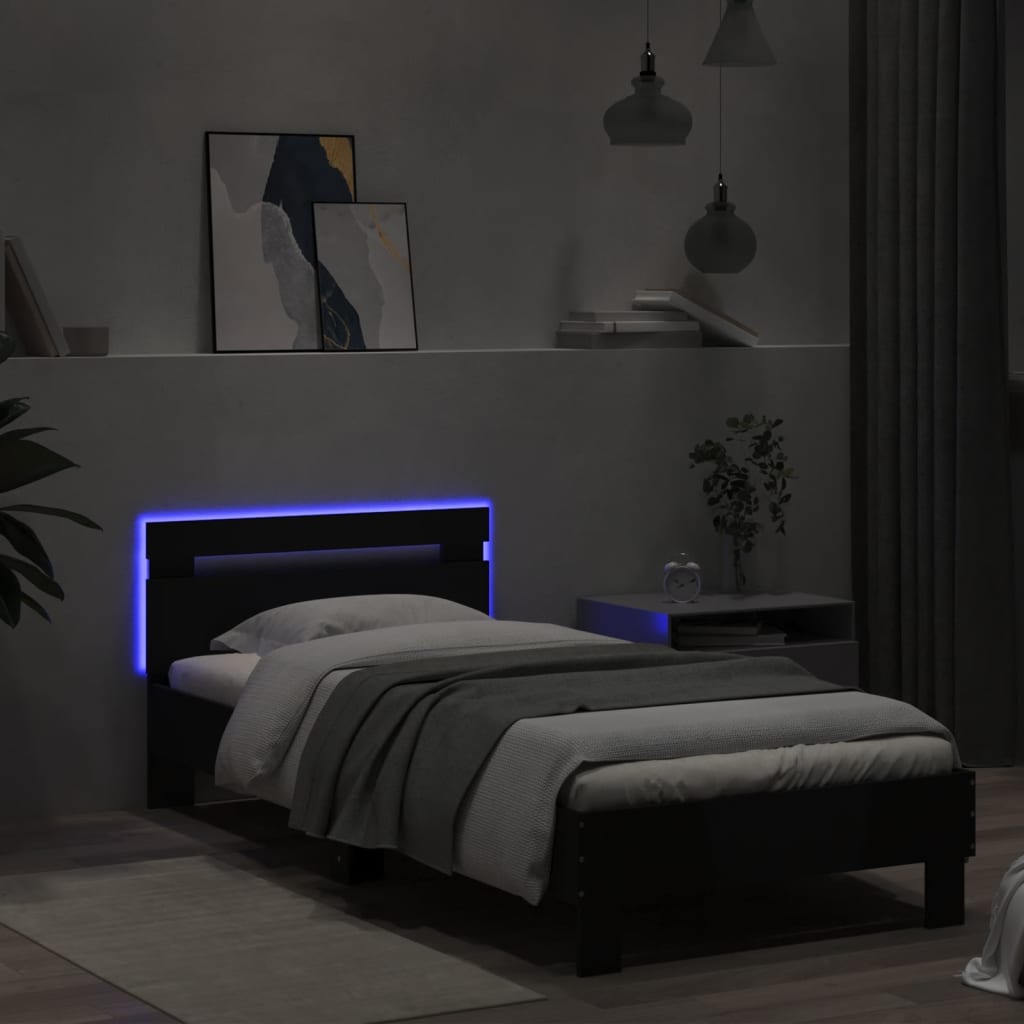Giroletto con Testiera e LED Nero 90x190 cm