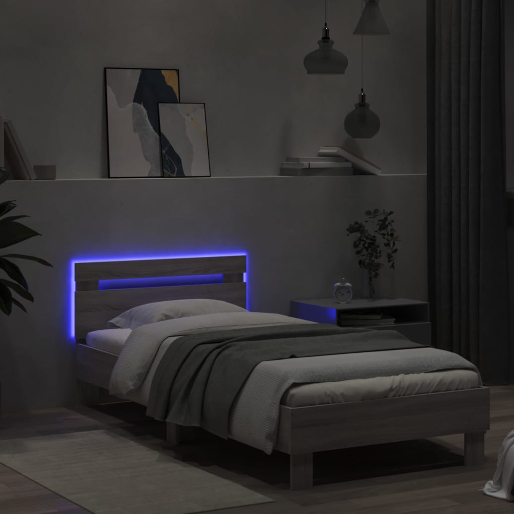 Giroletto con Testiera e LED Grigio Sonoma 90x190 cm