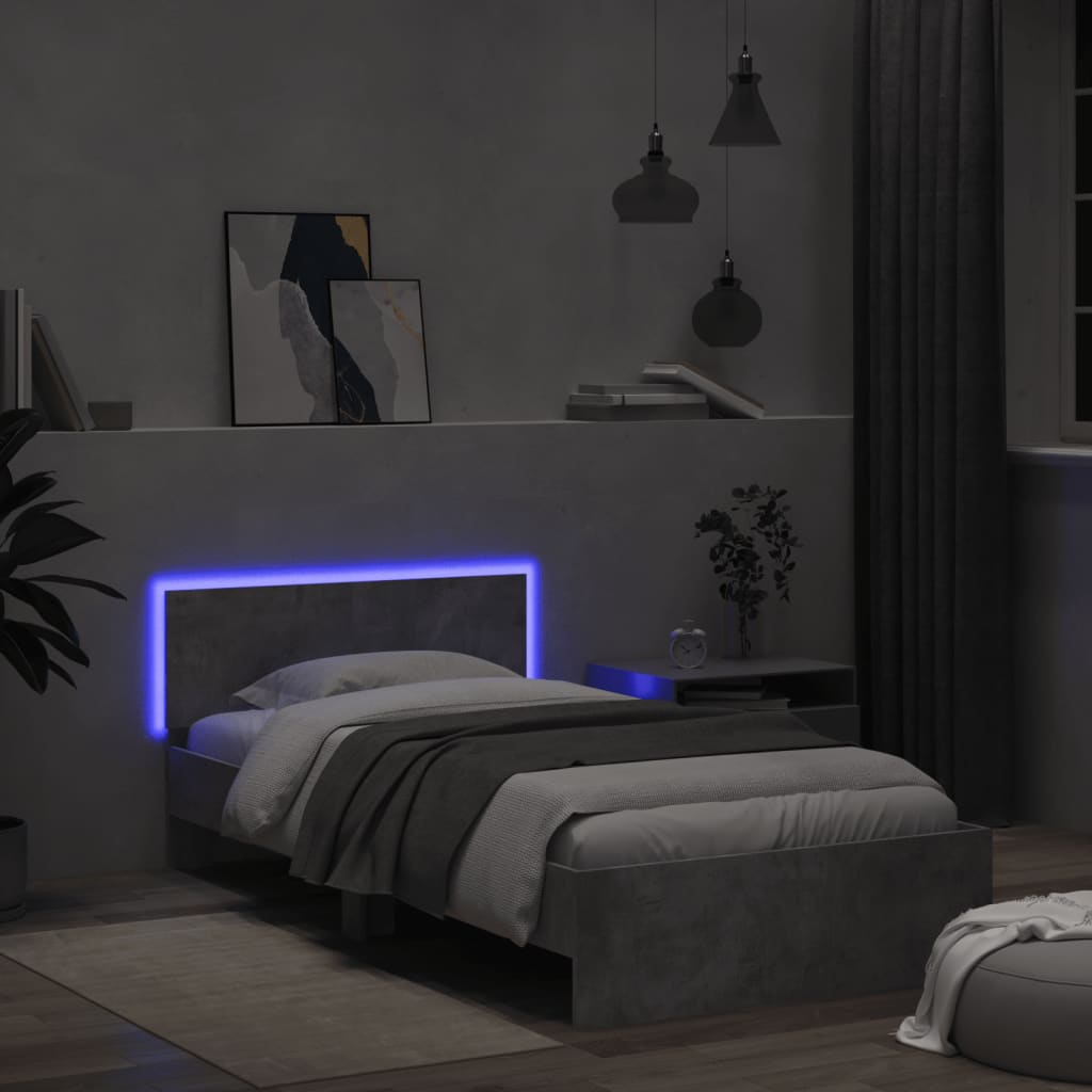 Giroletto con Testiera e LED Grigio Cemento 100x200 cm