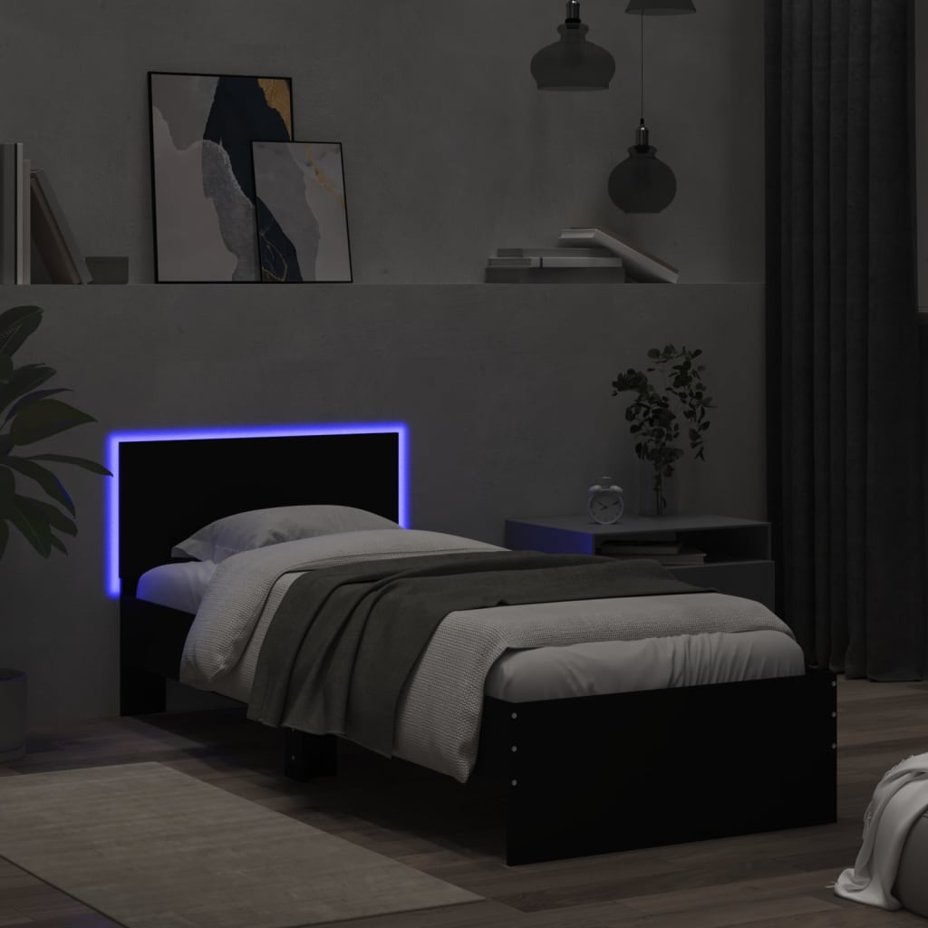 Giroletto con Testiera e LED Nero 90x200 cm