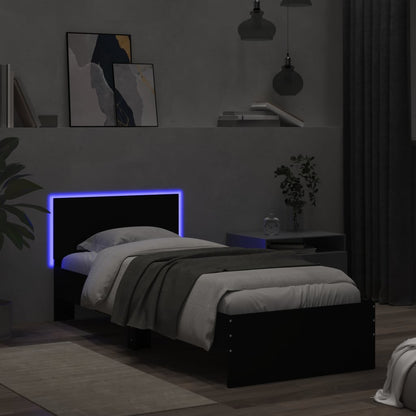 Giroletto con Testiera e LED Nero 90x200 cm