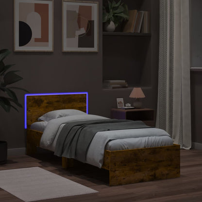 Giroletto con Testiera e LED Rovere Fumo 90x200 cm