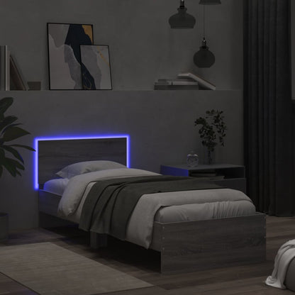 Giroletto con Testiera e LED Grigio Sonoma 90x200 cm