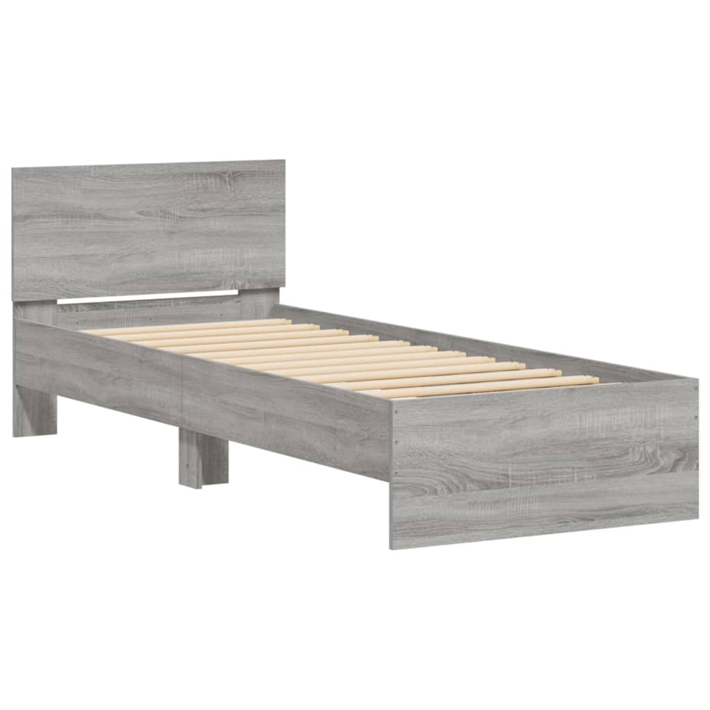 Giroletto con Testiera e LED Grigio Sonoma 75x190 cm