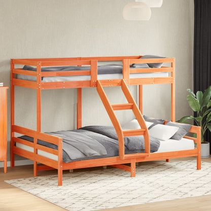 Letto a Castello 90x200/140x200 cm Marrone Cera Massello Pino
