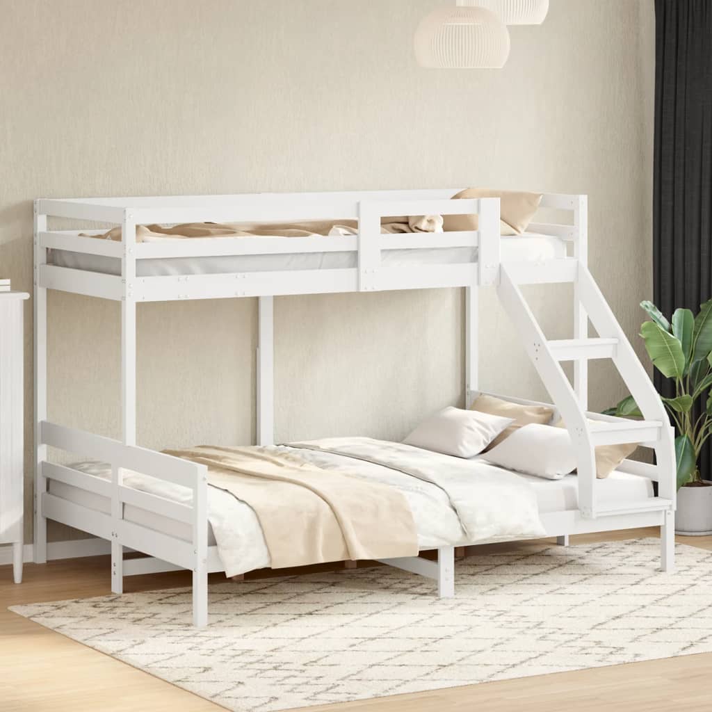 Letto a Castello 90x200/140x200cm Bianco Legno Massello di Pino