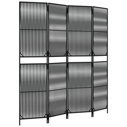 Divisorio per Ambienti a 4 Pannelli Nero in Polyrattan