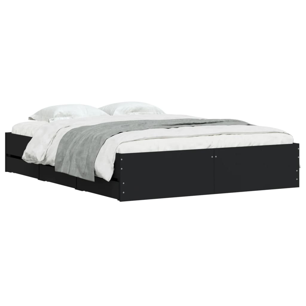 Giroletto con Cassetti Nero 140x190 cm in Legno Multistrato