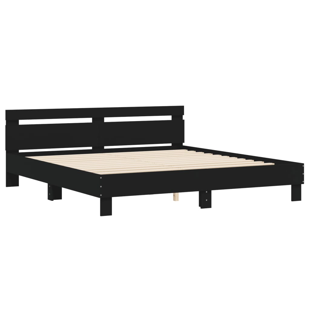 Giroletto con Testiera Nero 200x200 cm in Legno Multistrato