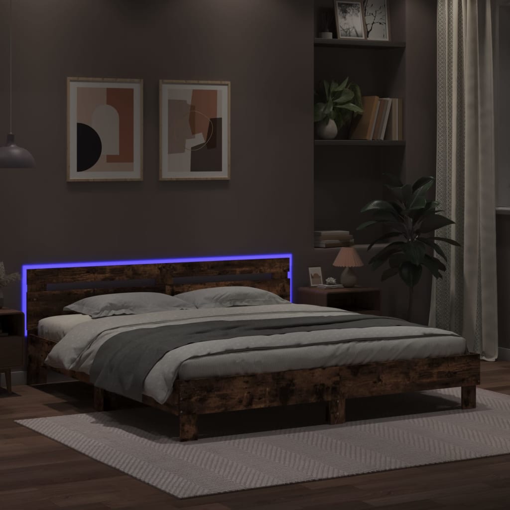 Giroletto con Testiera e LED Rovere Fumo 200x200 cm