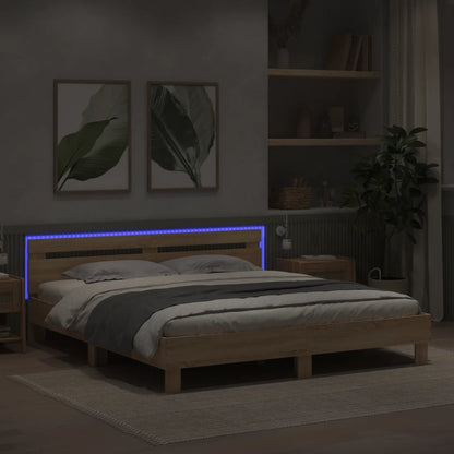 Giroletto con Testiera e LED Rovere Sonoma 180x200 cm