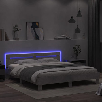 Giroletto con Testiera e LED Grigio Cemento 180x200 cm