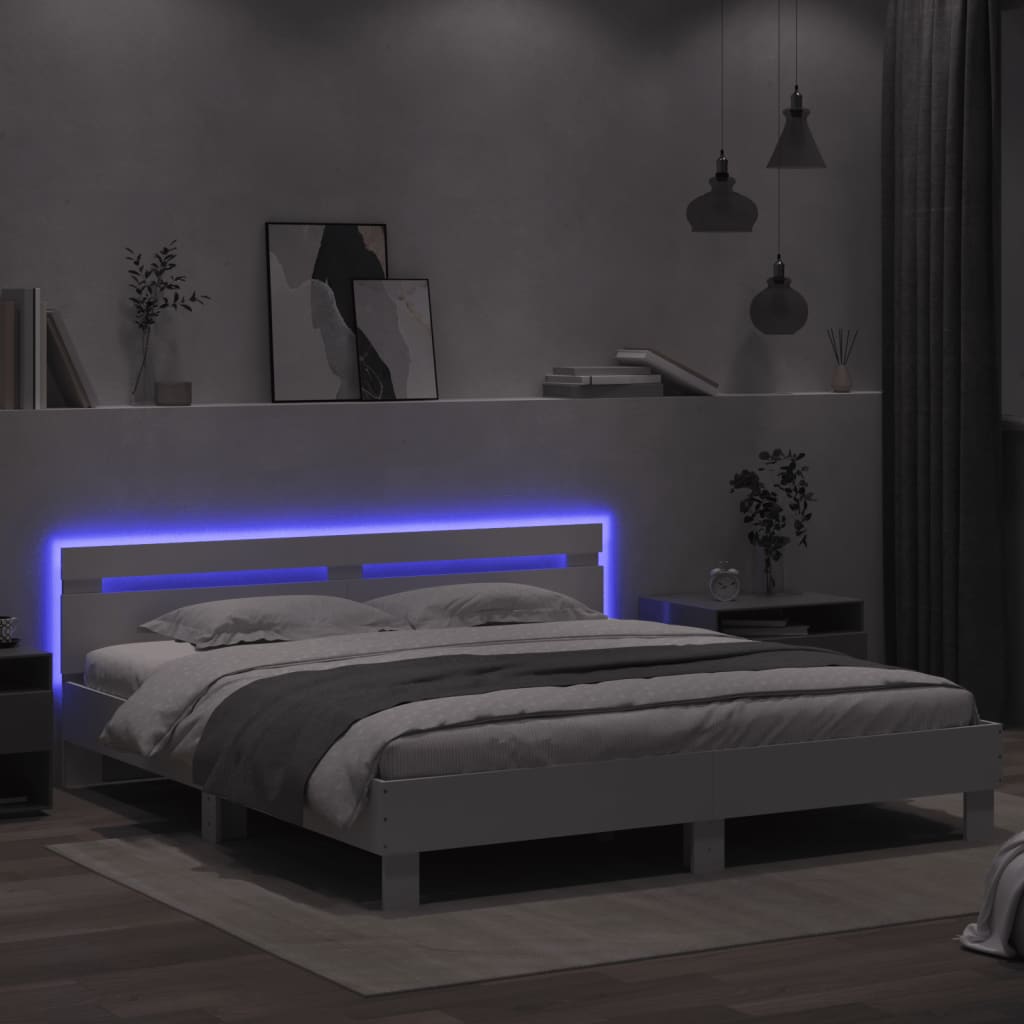 Giroletto con Testiera e LED Bianco 160x200 cm