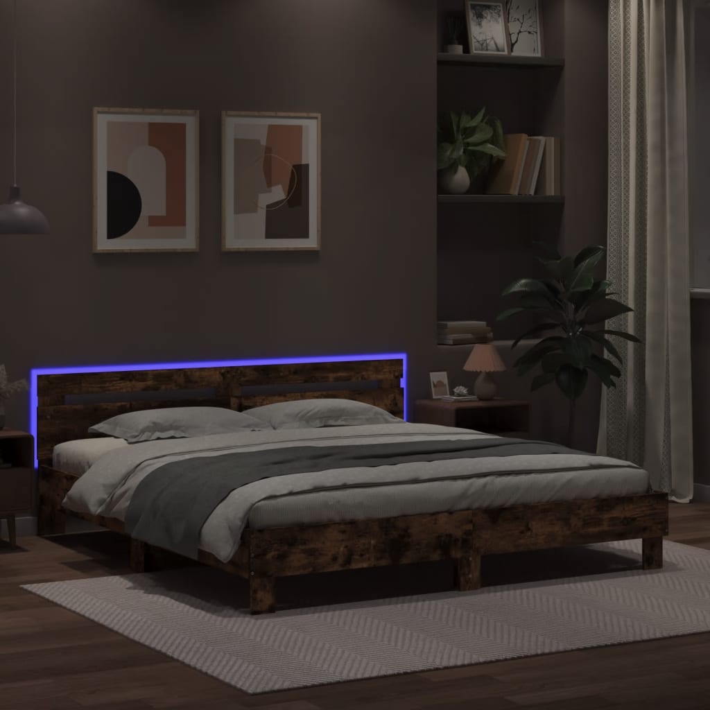 Giroletto con Testiera e LED Rovere Fumo 160x200 cm