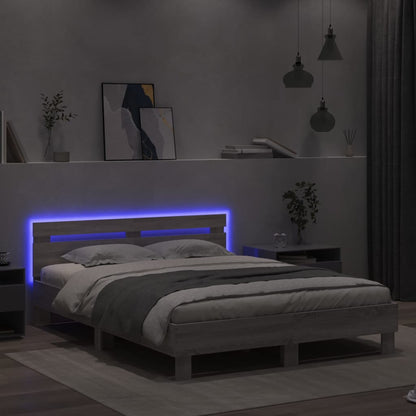 Giroletto con Testiera e LED Grigio Sonoma 150x200 cm