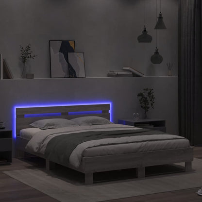Giroletto con Testiera e LED Grigio Sonoma 140x200 cm