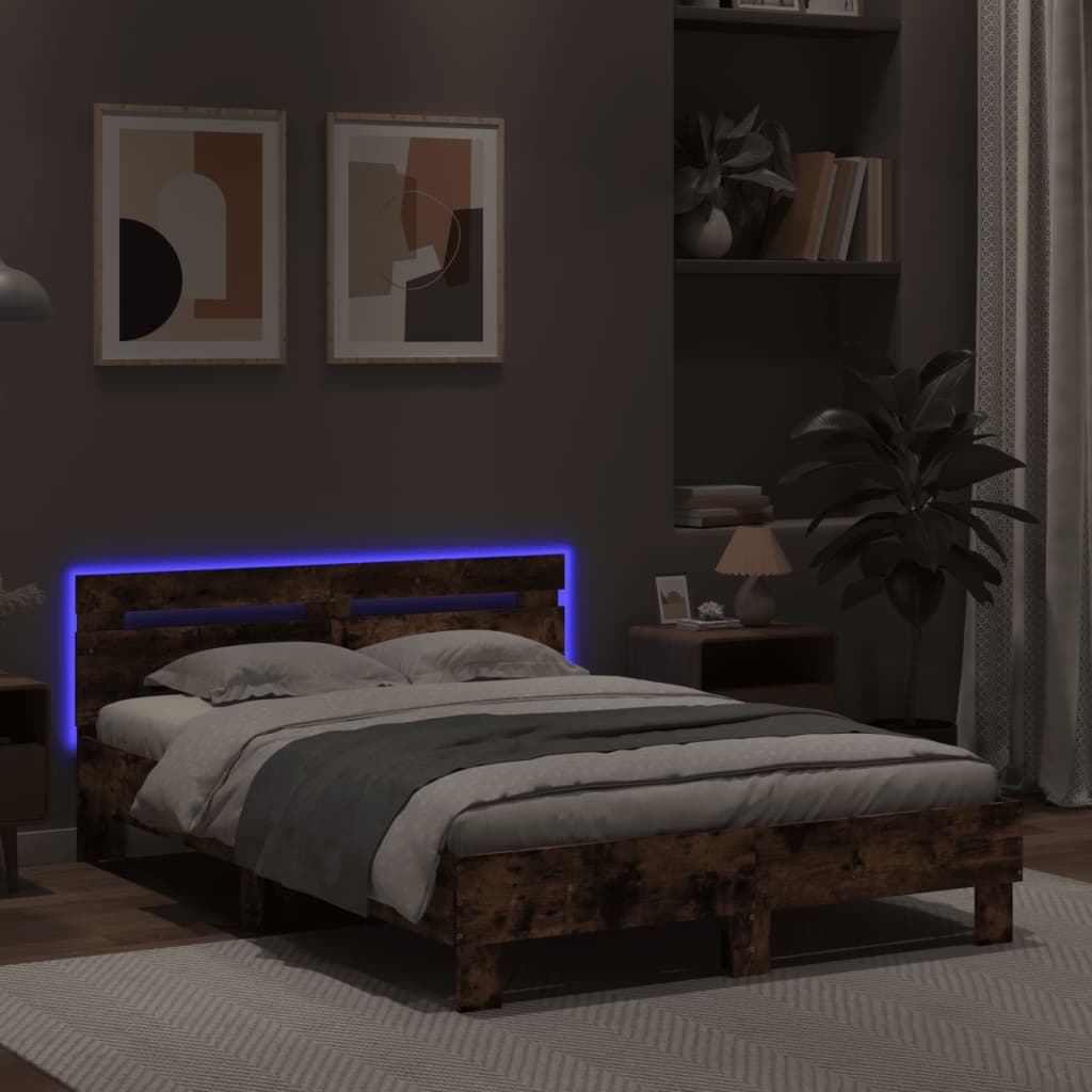 Giroletto con Testiera e LED Rovere Fumo 120x200 cm