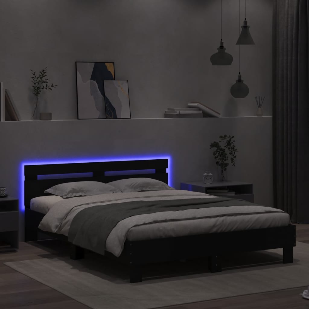 Giroletto con Testiera e LED Nero 140x190 cm