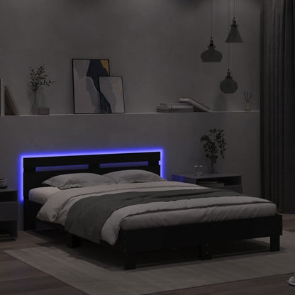 Giroletto con Testiera e LED Nero 140x190 cm