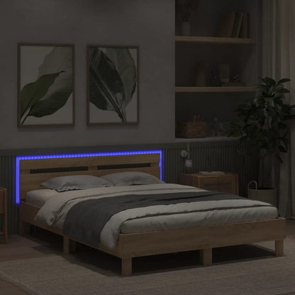 Giroletto con Testiera e LED Rovere Sonoma 140x190 cm