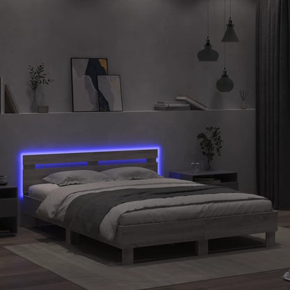 Giroletto con Testiera e LED Grigio Sonoma 140x190 cm