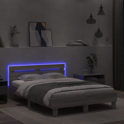 Giroletto con Testiera e LED Grigio Sonoma 120x190 cm