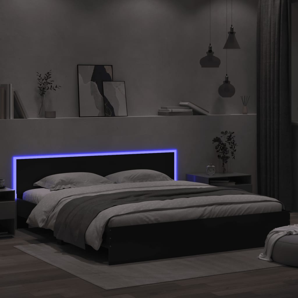 Giroletto con Testiera e LED Nero 180x200 cm