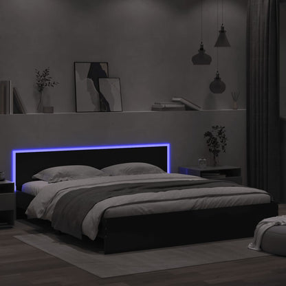 Giroletto con Testiera e LED Nero 180x200 cm