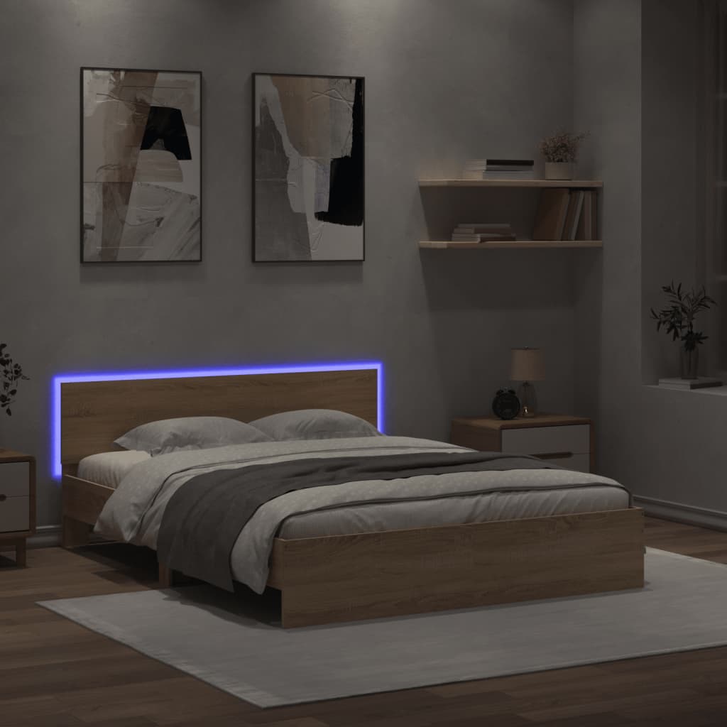 Giroletto con Testiera e LED Rovere Sonoma 150x200 cm
