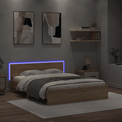 Giroletto con Testiera e LED Rovere Sonoma 150x200 cm