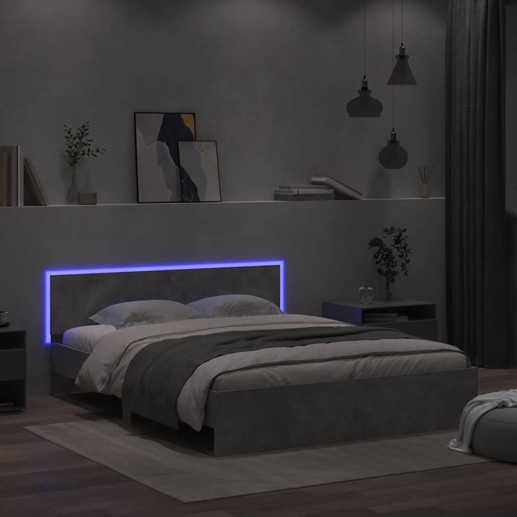 Giroletto con Testiera e LED Grigio Cemento 150x200 cm