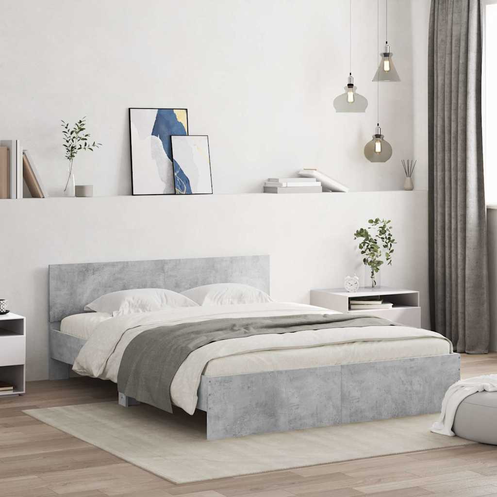 Giroletto con Testiera e LED Grigio Cemento 150x200 cm