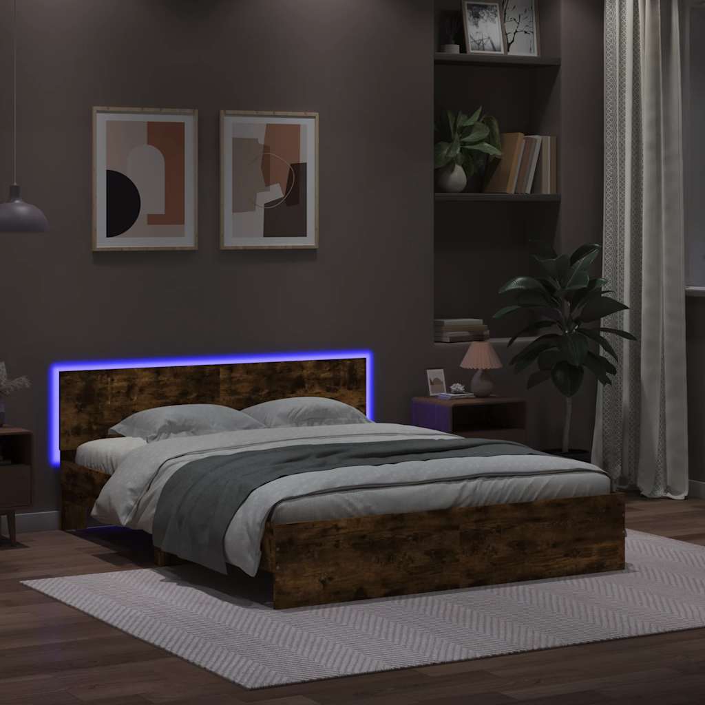 Giroletto con Testiera e LED Rovere Fumo 150x200 cm