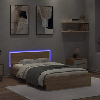 Giroletto con Testiera e LED Rovere Sonoma 140x200 cm